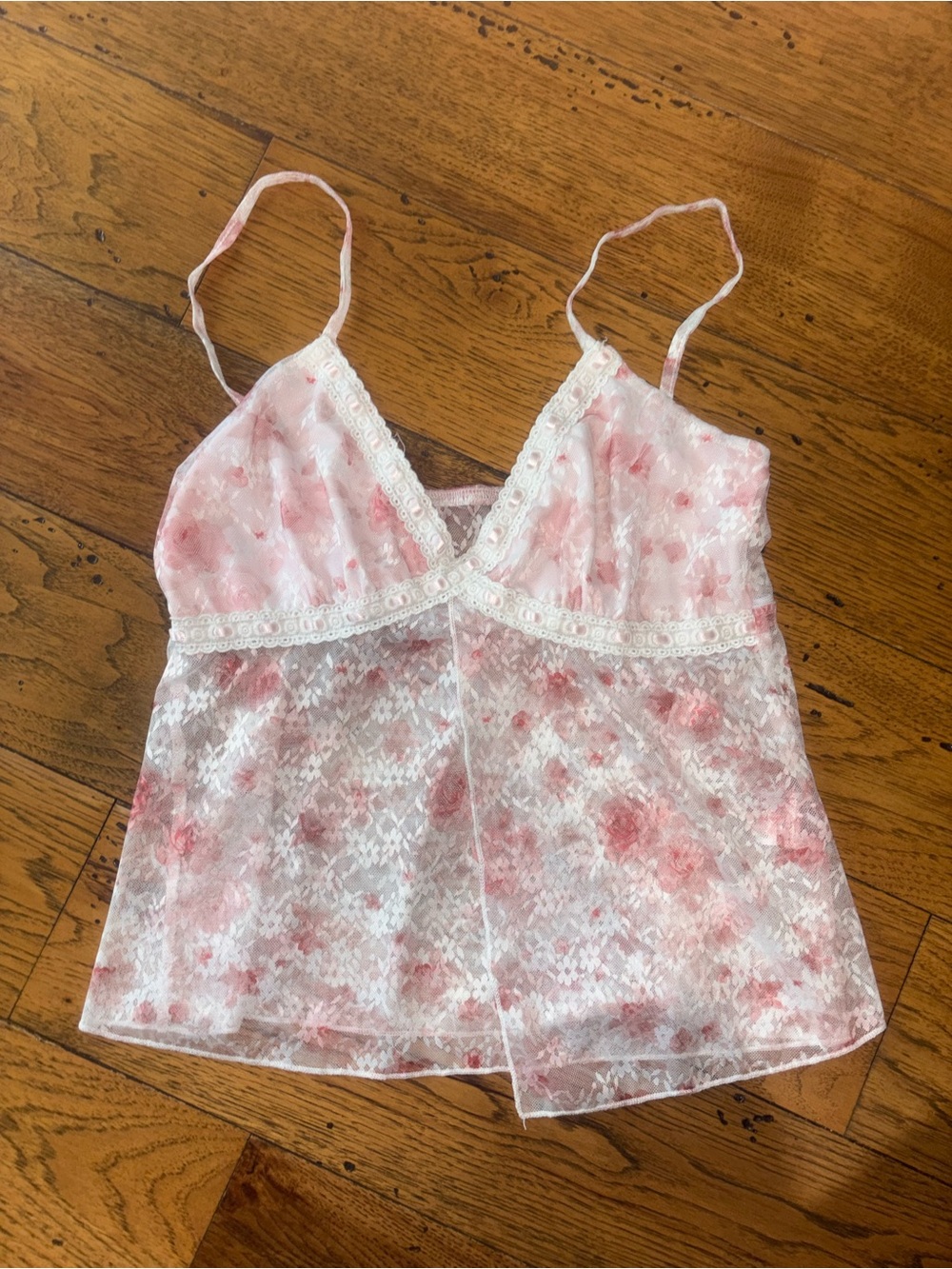 NWOT SHEIN Pink Floral Lace Top with Sheer Detail Women’s Size L Fits Like M